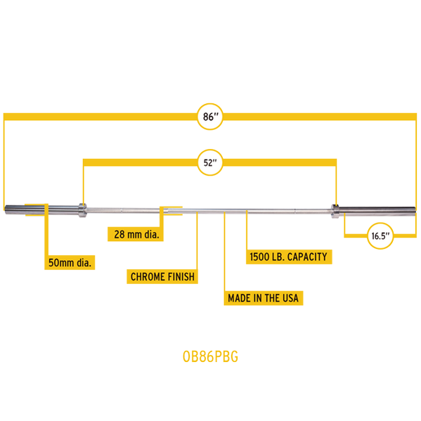 Гриф олимпийский прямой BodySolid 86 до 679 кг хромированный (класс-SILVER) OB86PBS