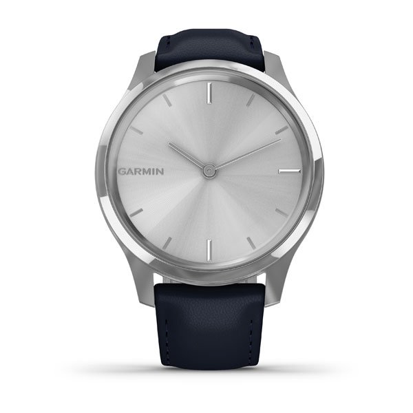 Смарт-часы Garmin VIVOMOVE LUXE серебристый с итальянским кожаным темно-синим ремешком