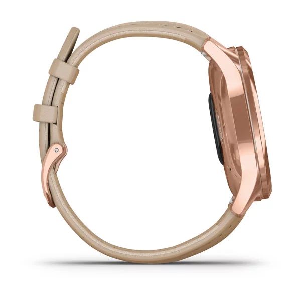 Смарт-часы Garmin VIVOMOVE LUXE розовое золото PVD 18K со светло-песочным ремешком из итальянской кожи