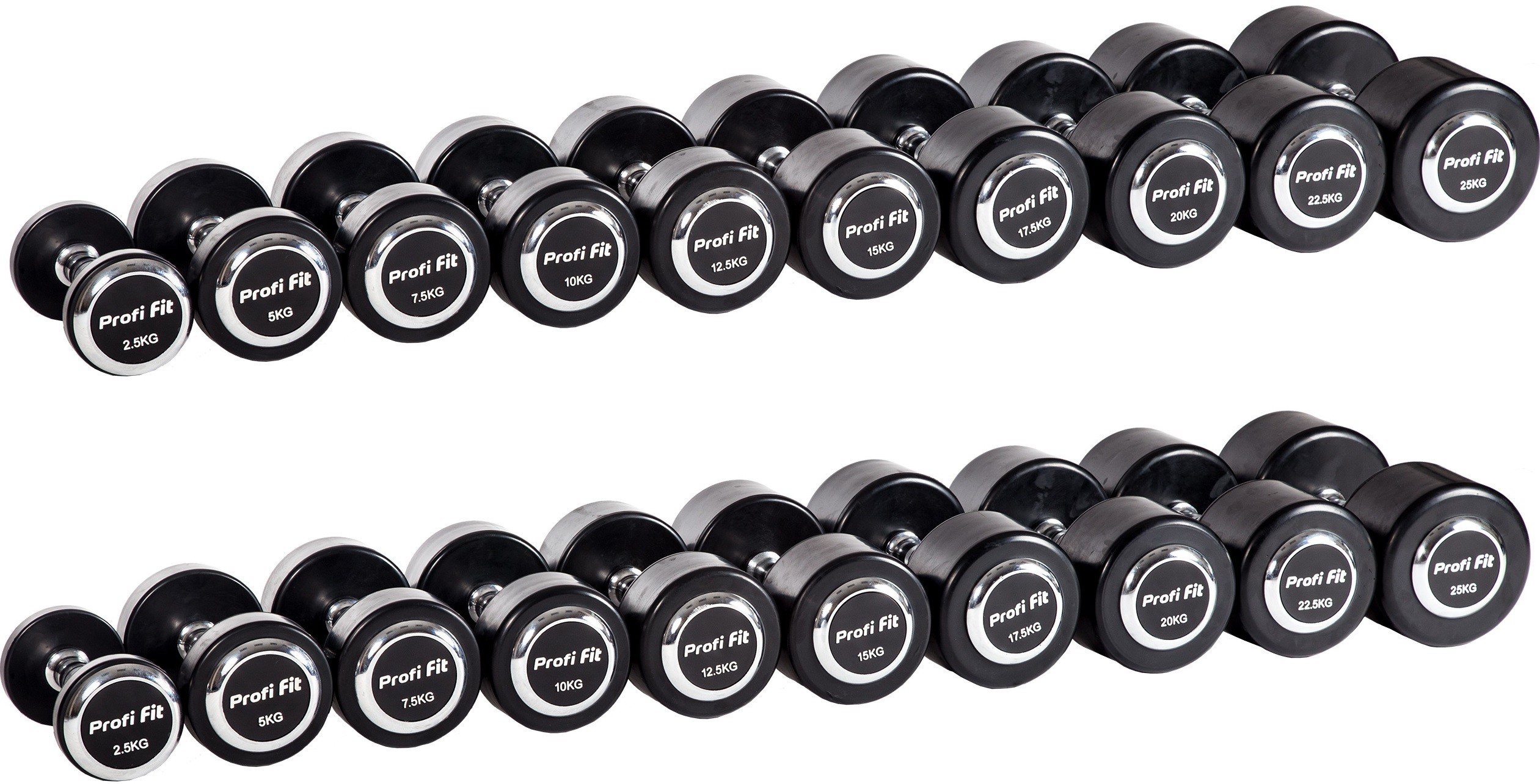 

Гантельный ряд PROFI-FIT PROFESSIONAL 2,5 кг - 25 кг (10 пар), шаг 2,5 кг, PROFESSIONAL 2,5 кг - 25 кг (10 пар), шаг 2,5 кг
